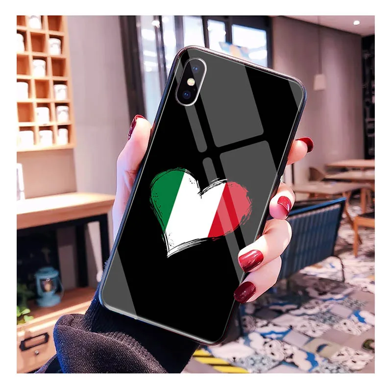 Italy Flag Glass phone case For iphone 15 14 13 Pro Max 12 11 Pro Max XS Mobile Phone Case Funda