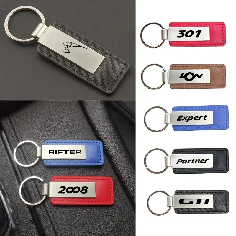 

Metal Pu Leather Car KeyChain Key Ring Key Chain For Peugeot Partner 107 301 306 307 308 406 807 1007 2008 4007 GTI LON RIFTER