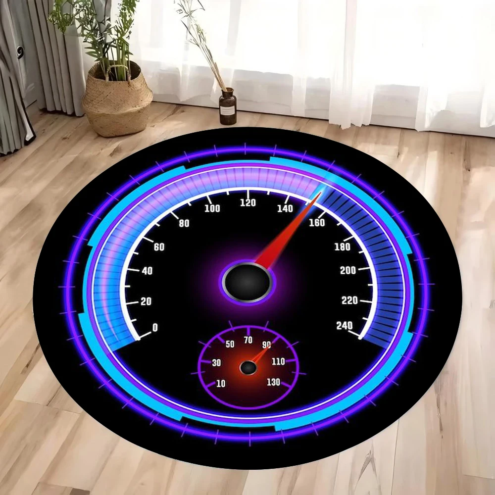 Car-Inspired Gauge Design Round Rug – Circular Printed Non-Slip Floor Mat for Bedroom or Living Room, Hand-Washable Unique Gift