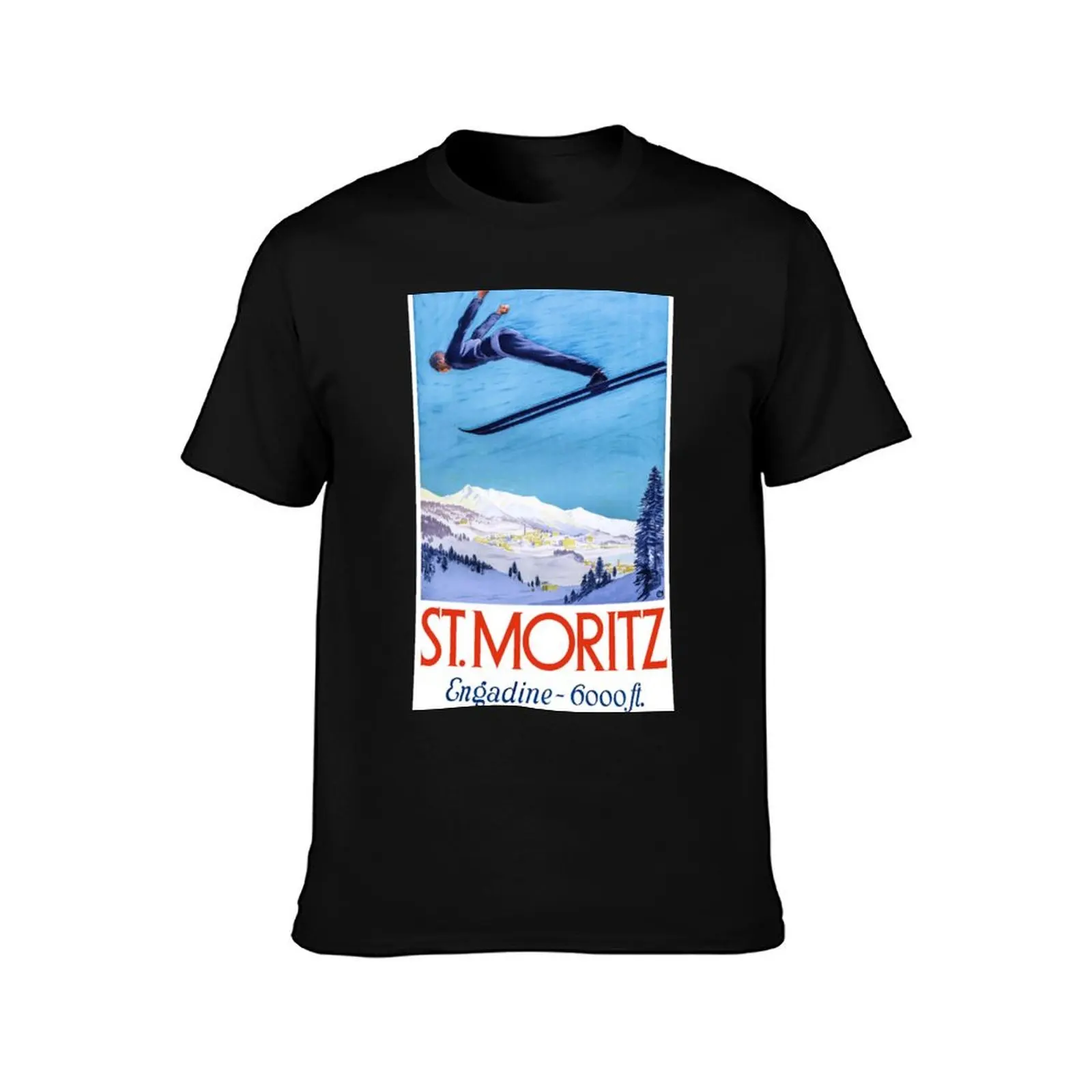 1928 St. Moritz Ski Jumper Switzerland Travel Poster T-Shirt Summer Casual Cotton Tee Oversized Streetwear Tops 100% Cotton
