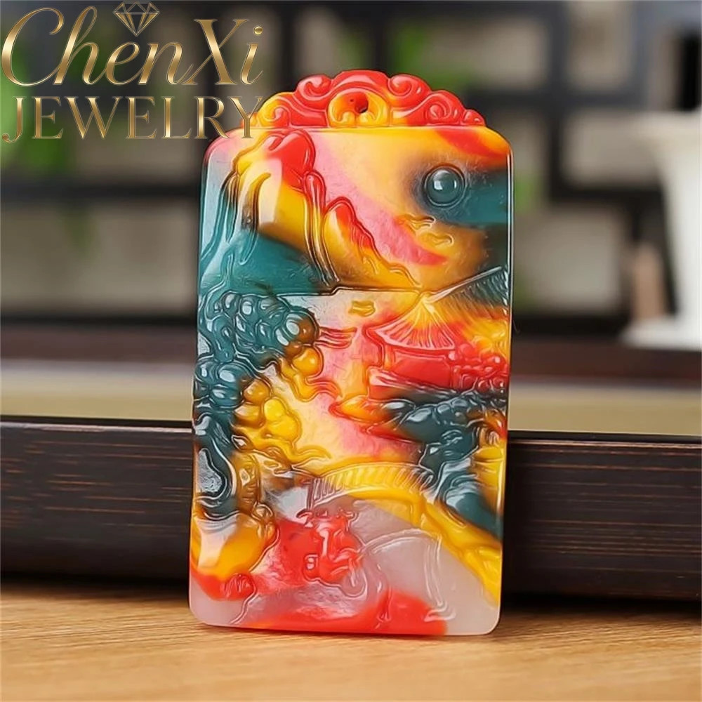

High-end Natural Hetian Colorful Jade Water And Mountain-shaped Pendant Luxury Quality Fashion Jewelry Exquisite Elegant Popular