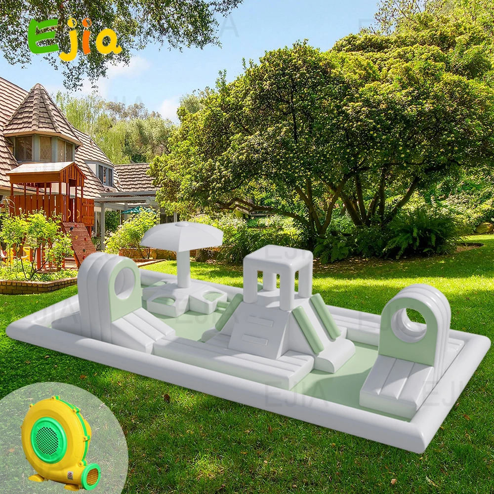 Stock 20ft-6m Soft Play Water Park Inflatable Bouncy Castle Playground White Bounce House With Water Pool Splash Pad Bouncy