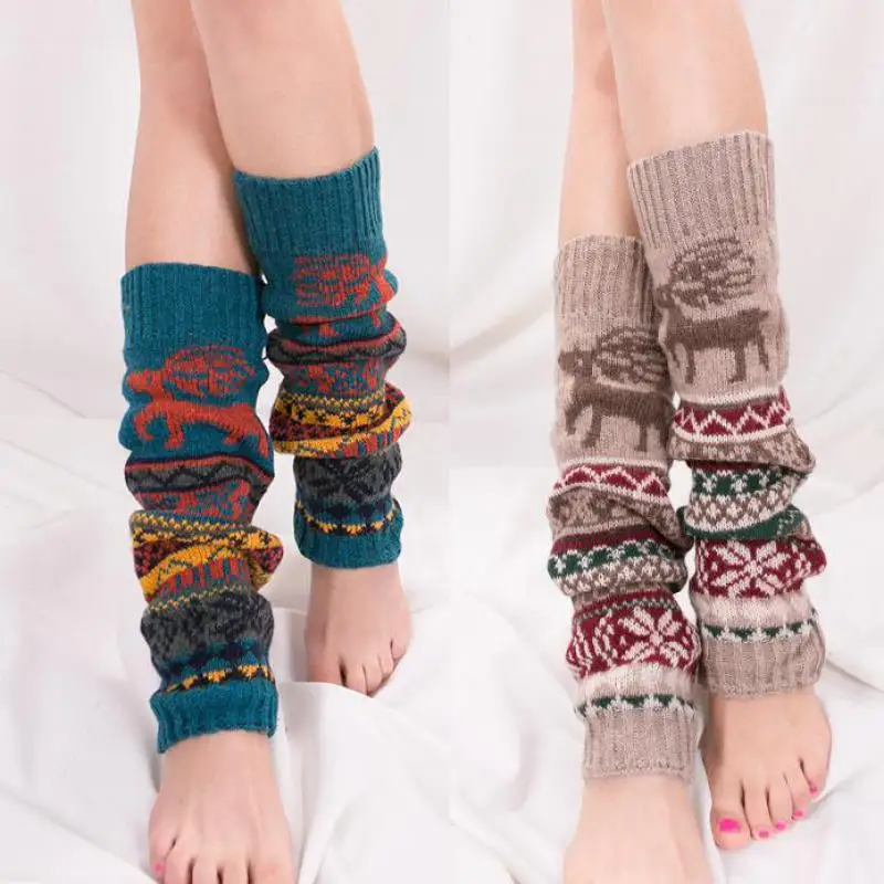 

Women's Leg Warmers Knitted Warm Thigh High Socks Lolita Long Socks Camouflage Ethnic Style Bunching Crochet Calf Socks