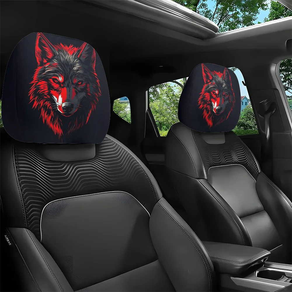 Fiery Red Wolf Car Rest Covers Suitable for All-Weather Use Perfect for Halloween Christmas Decorations Outdoor Adventures