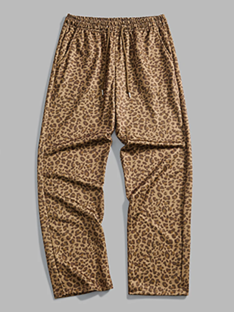 

Men's Leopard Print Baggy Pants - Elastic Waist, Drawstring & Wide Leg, Quick-Dry Trendy for Travel, Daily Casual Fashion Looks