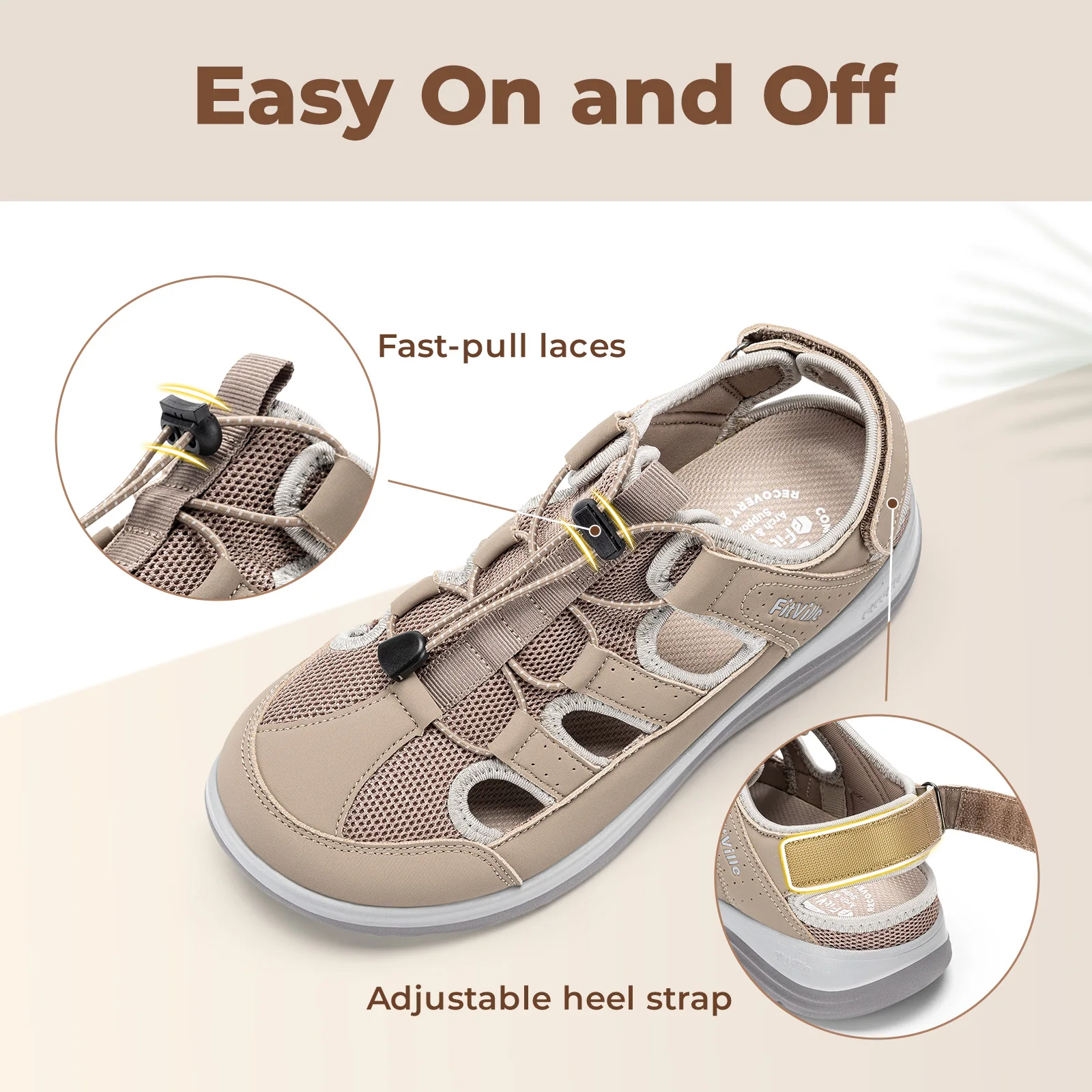 FitVille Women Sandals Etra Wide Toe Box Causal Beach Shoes with Arch Support Sports Summer Sandal for Women Comfort Lightweight