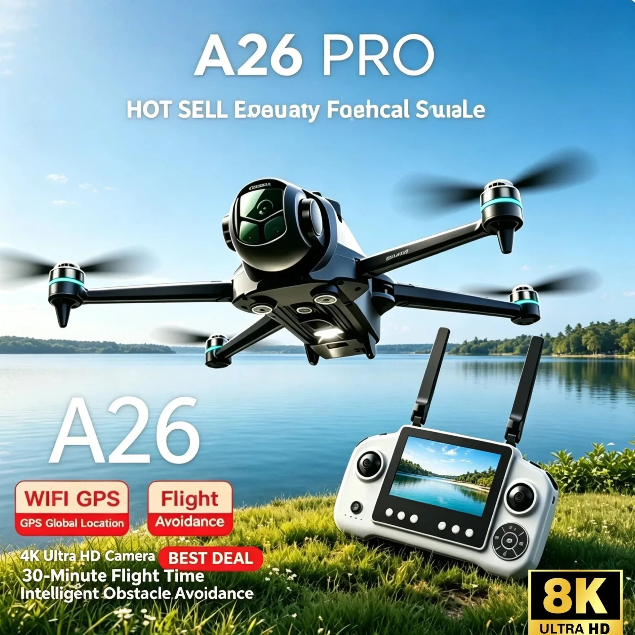 A26 Pro FPV Drone 4K HD Triple Camera Brushless Motor Obstacle Avoidance Foldable RC Quadcopter 4K With Carrying Case