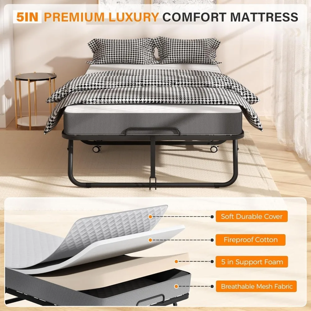 เตียงพับได้แบบพกพาพร้อมที่นอนเมมโมรี่โฟม ขนาด 75 x 38 นิ้ว โครงเหล็กพับได้ ประหยัดพื้นที่ เพื่อการนอนหลับที่สบาย