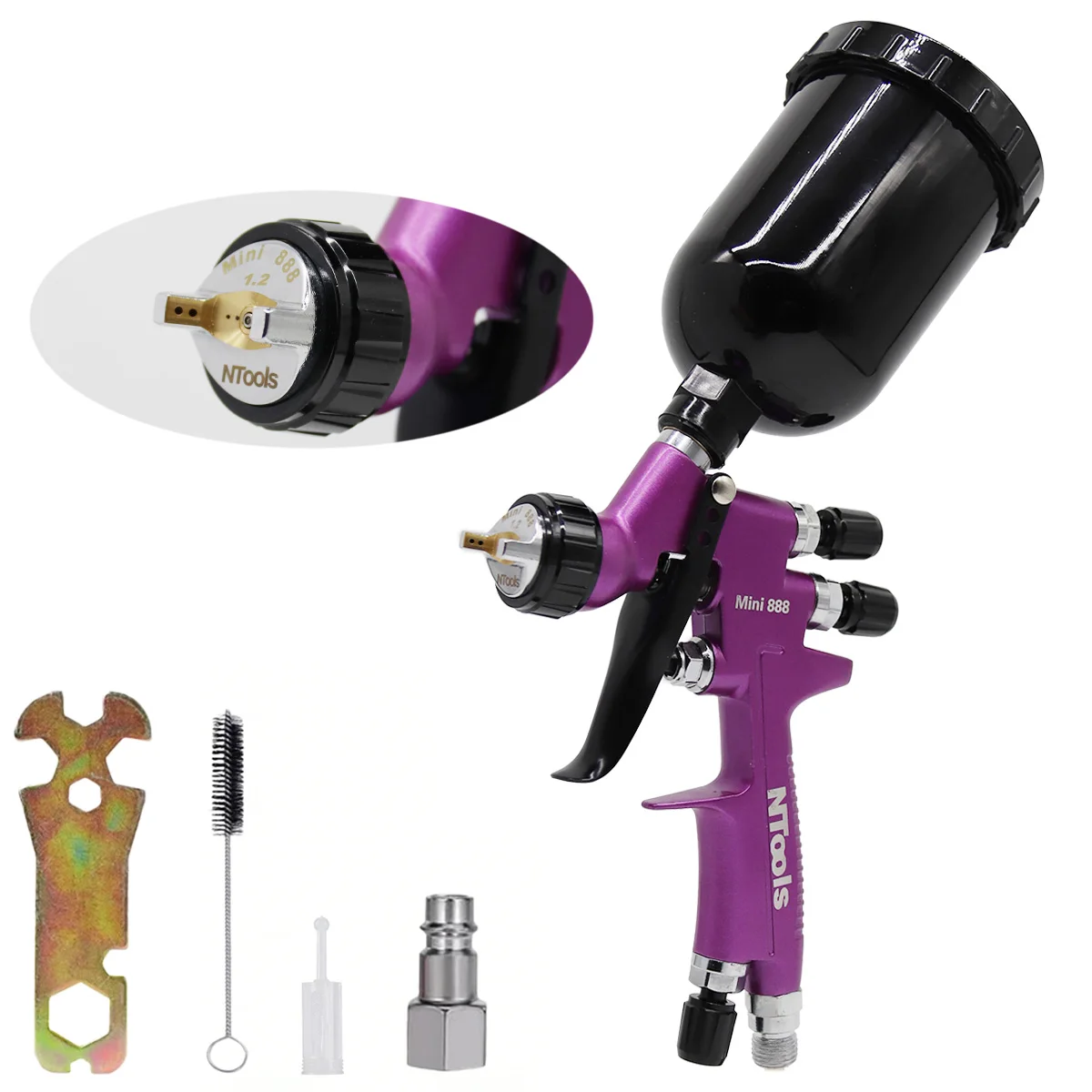 HVLP Spuitpistool 0.8/1.0/1.2mm Nozzle Grootte Kan Kiezen 250CC Tank Luchtspuitpistool Mini spuit Voor Auto Reparatie Verf Pistool