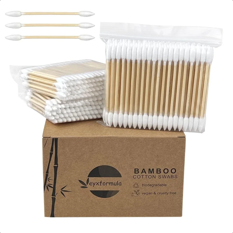 500 Count Pointed Tip Cotton Swabs Double Precision Tips with Bamboo Sticks Pointy Cotton Swabs for Makeup Nail Polish Touchups
