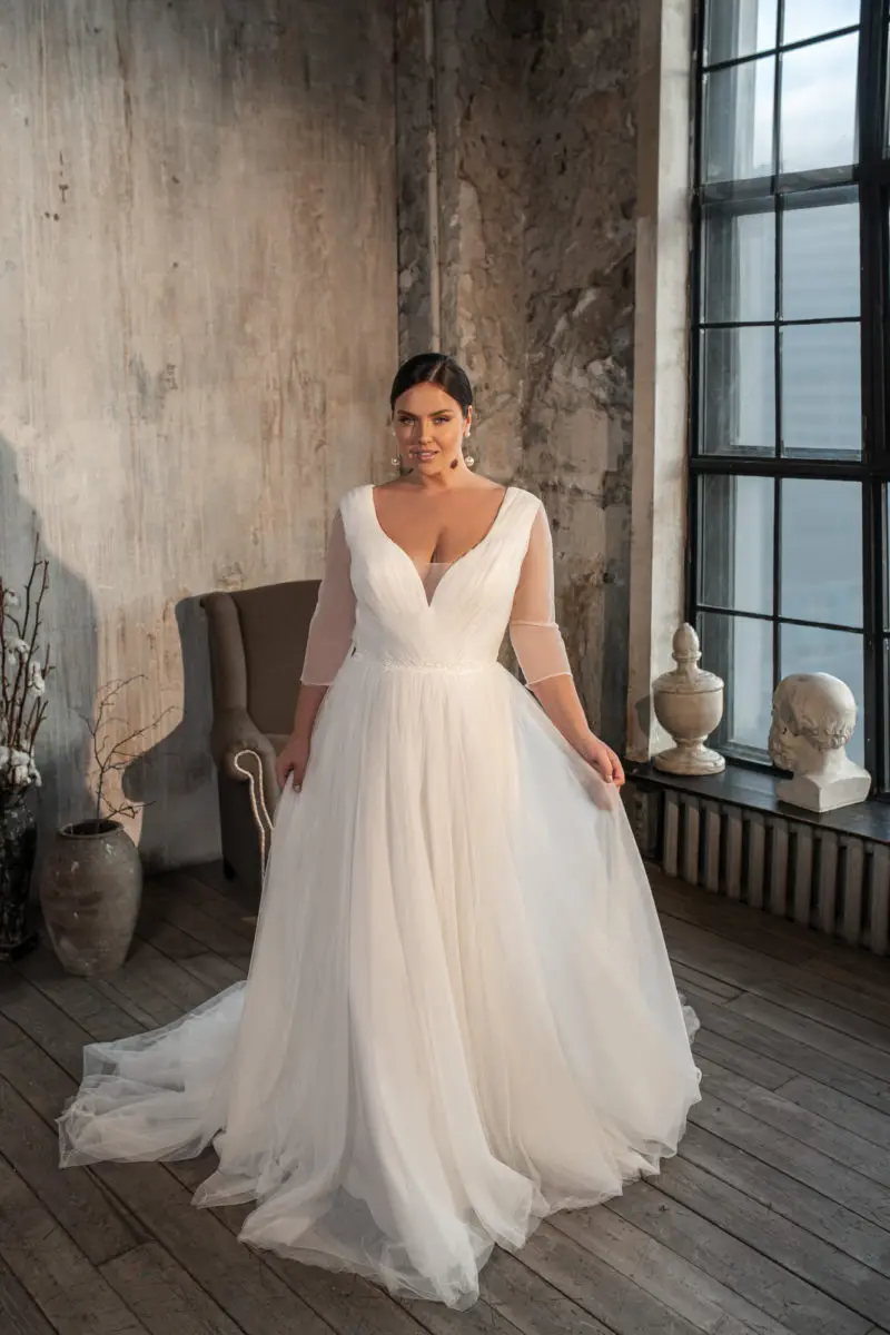 Princess A-Line Wedding Dress Tulle A-Line Long Sleeves For Women Customize To Measure Plus Size Bridal Gowns Backless Robe