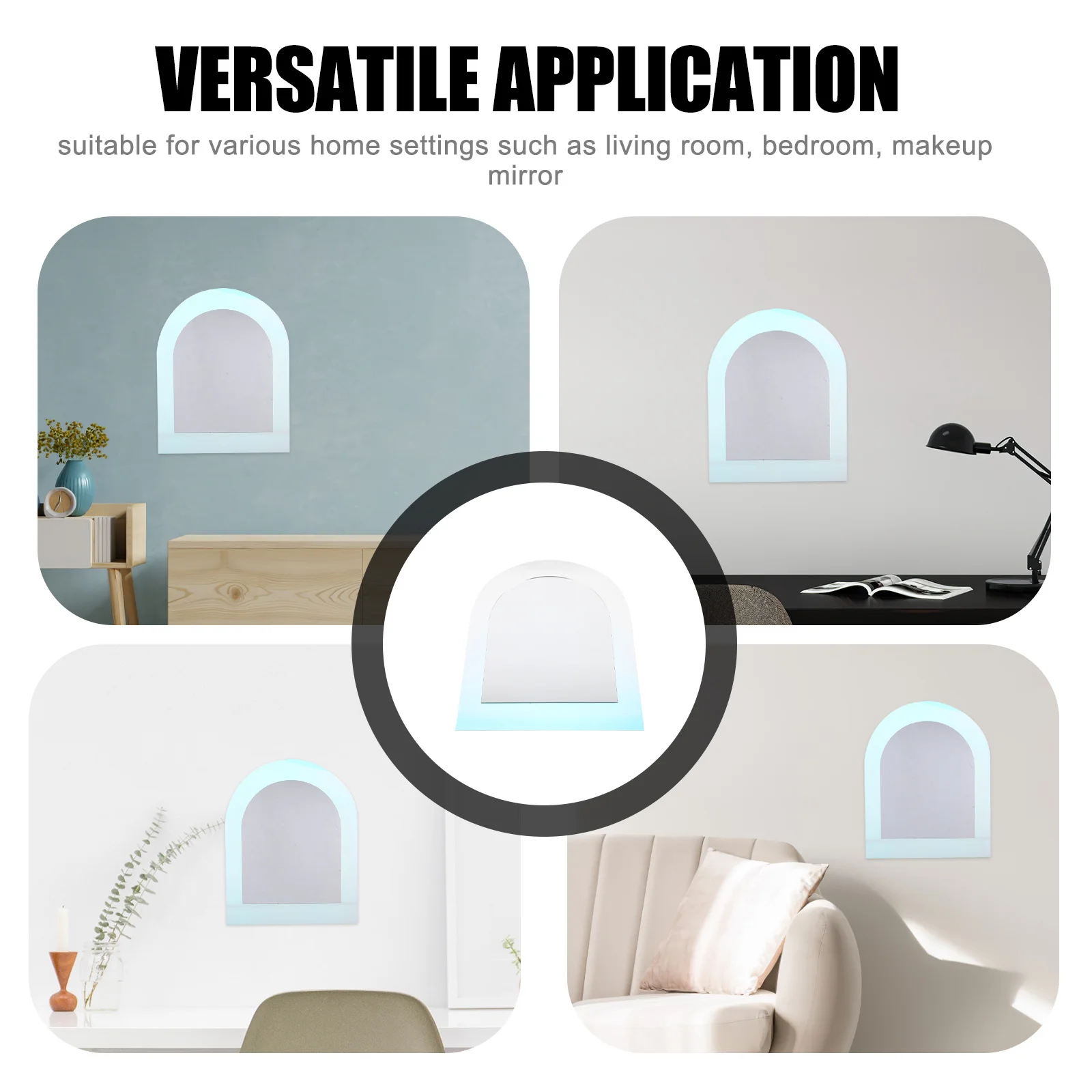 

Arch Wall Mounted Mirror Acrylic Modern Home Decor for Bathroom Bedroom Entryway Bright Reflection Effect Unique Geometric Shape