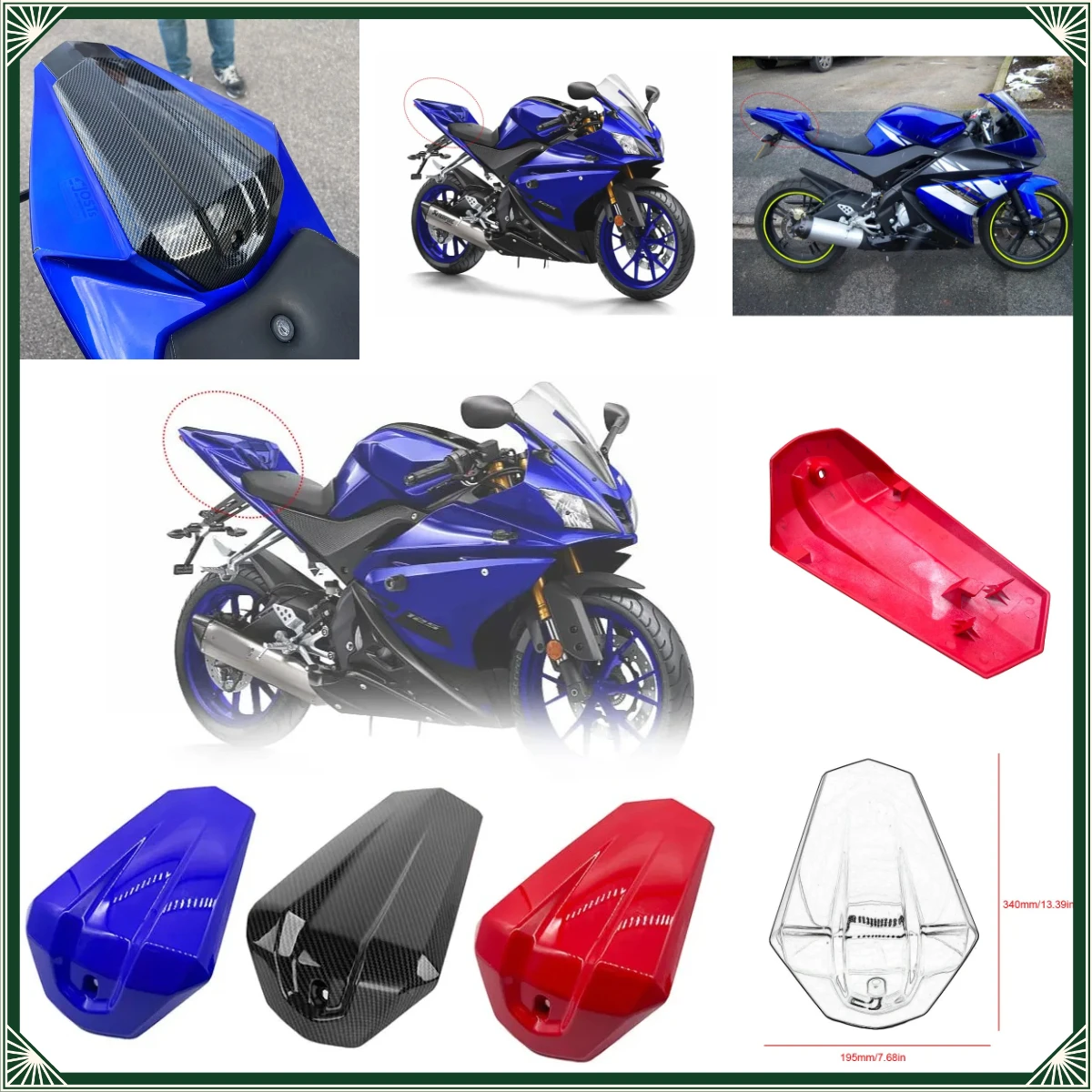 オートバイヤマハ-yzf-r125-yzf-r125-2008-2018-リアシートカバーカウルフェアリング乗客ピリオンドアバックカバーパーツに適合