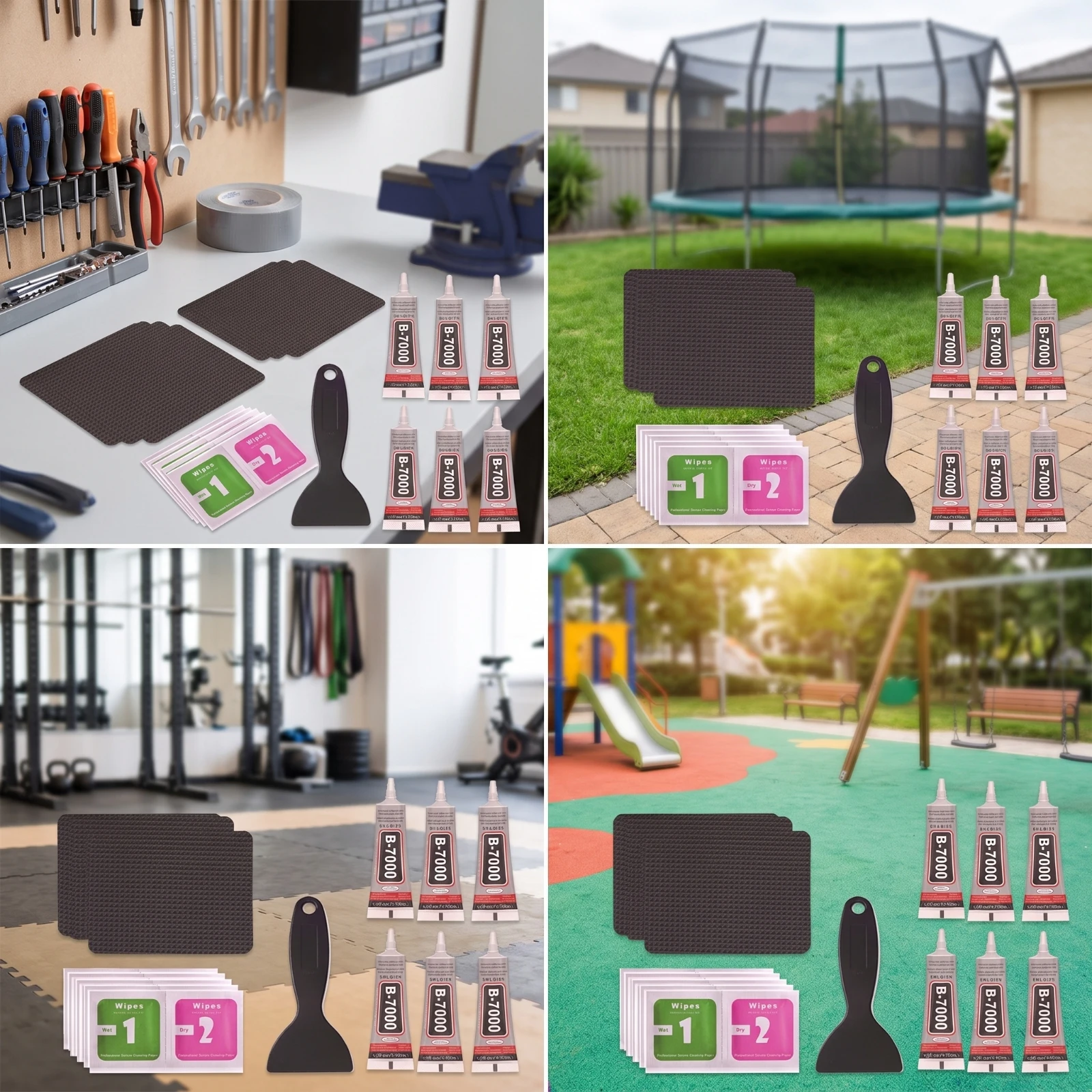 6 Pieces Trampoline Repair Kit with Adhesive Long-Lasting Trampoline Repair Kit Waterproof Easy to Use for Parents, Backyard