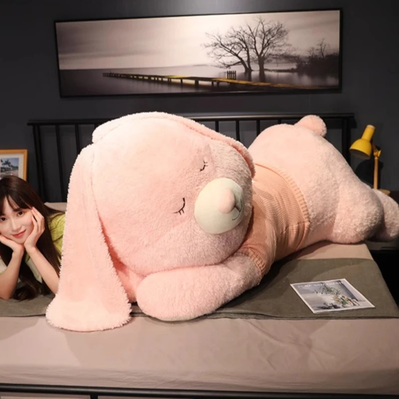 Lying Rabbit Plush Toy Soft Stuffed Animal Sleeping Pillow Cushion Bedroom Decor Toy Birthday Gift for Kids Adults Girls Boys