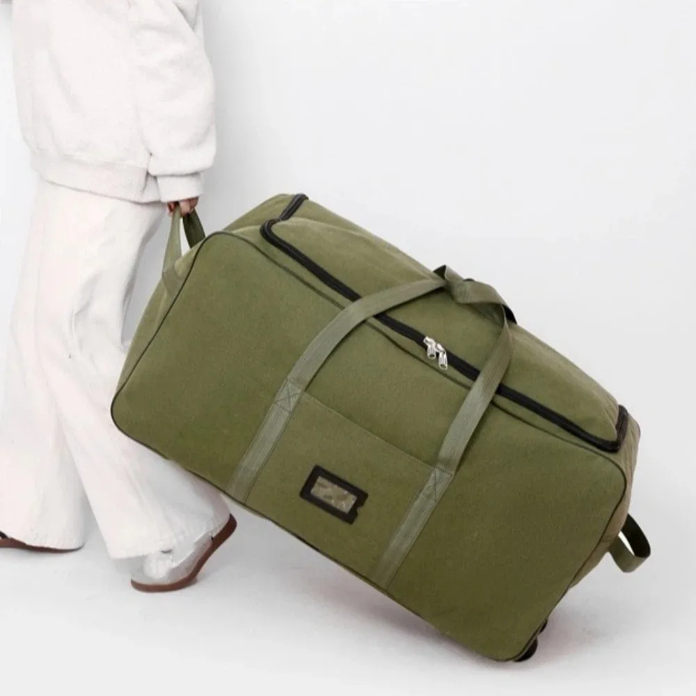 Foldable Weekend Travel Bag Multiple Compartments Large Capacity Trolley Backpack Waterproof with Detachable Wheels