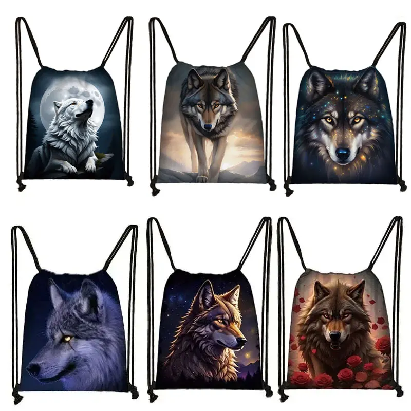 Howling Wolf Backpack Men Rucksack Women Shoulder Bag for Travel Softback Drawstring Bag Boys Girls Bookbag Shoes Holder Gift