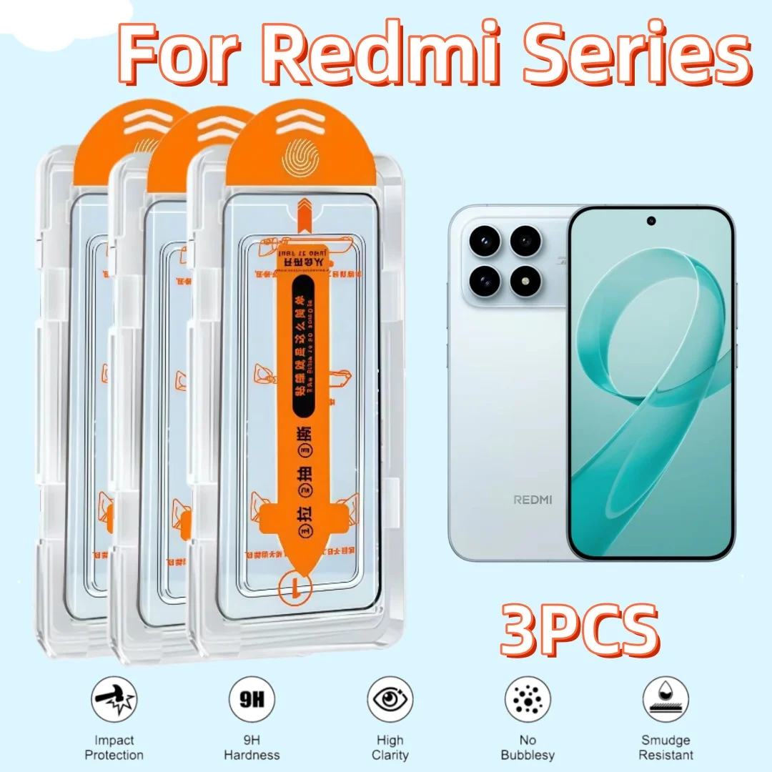 

3PCS For FRedmi Note 15 Pro14 13 12 Turbo Plus 11t 11e 11 10 9s 5G 4G K 80 70 Tempered Glass Screen Protector Easy Install Kit