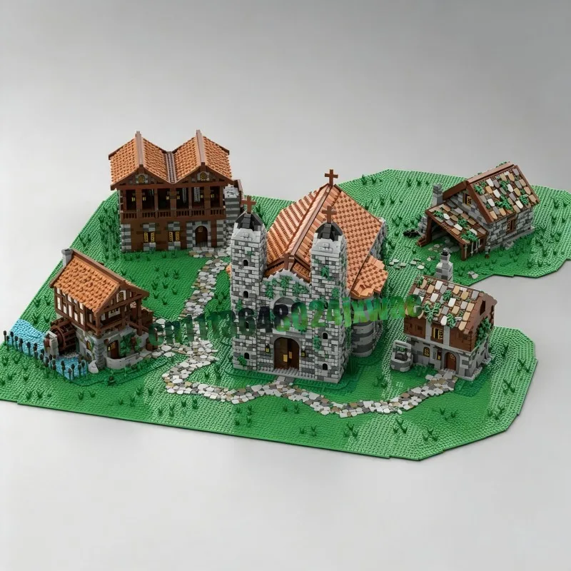 NEW 17559PCS MOC Small Medieval Village Street View Model Custom Puzzle Architecture DIY Assembly Educational Creative Toy Gift