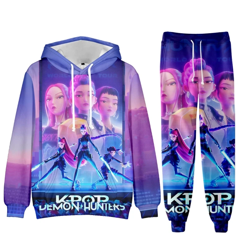 

KPop Demon Hunters Vintage 90s PULLOVER HOODIE Merch Hoodies Set Men Women Hoodies Pants Two-Piece Suit Outerwear