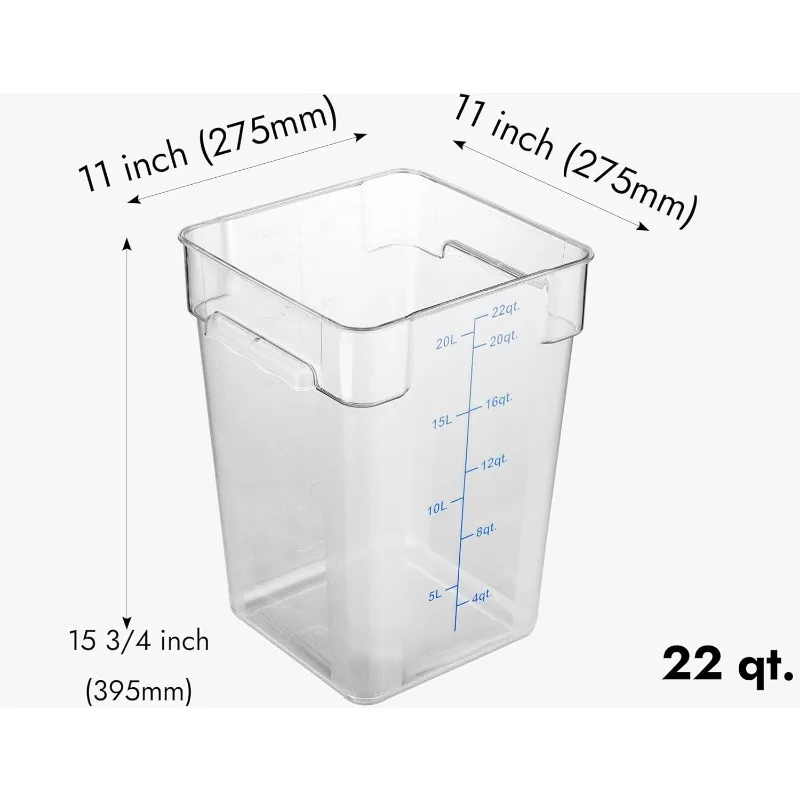 CURTA-Square Food Storage Containers with Blue Lids, Clear, 4 Pack, 22.0 Qt