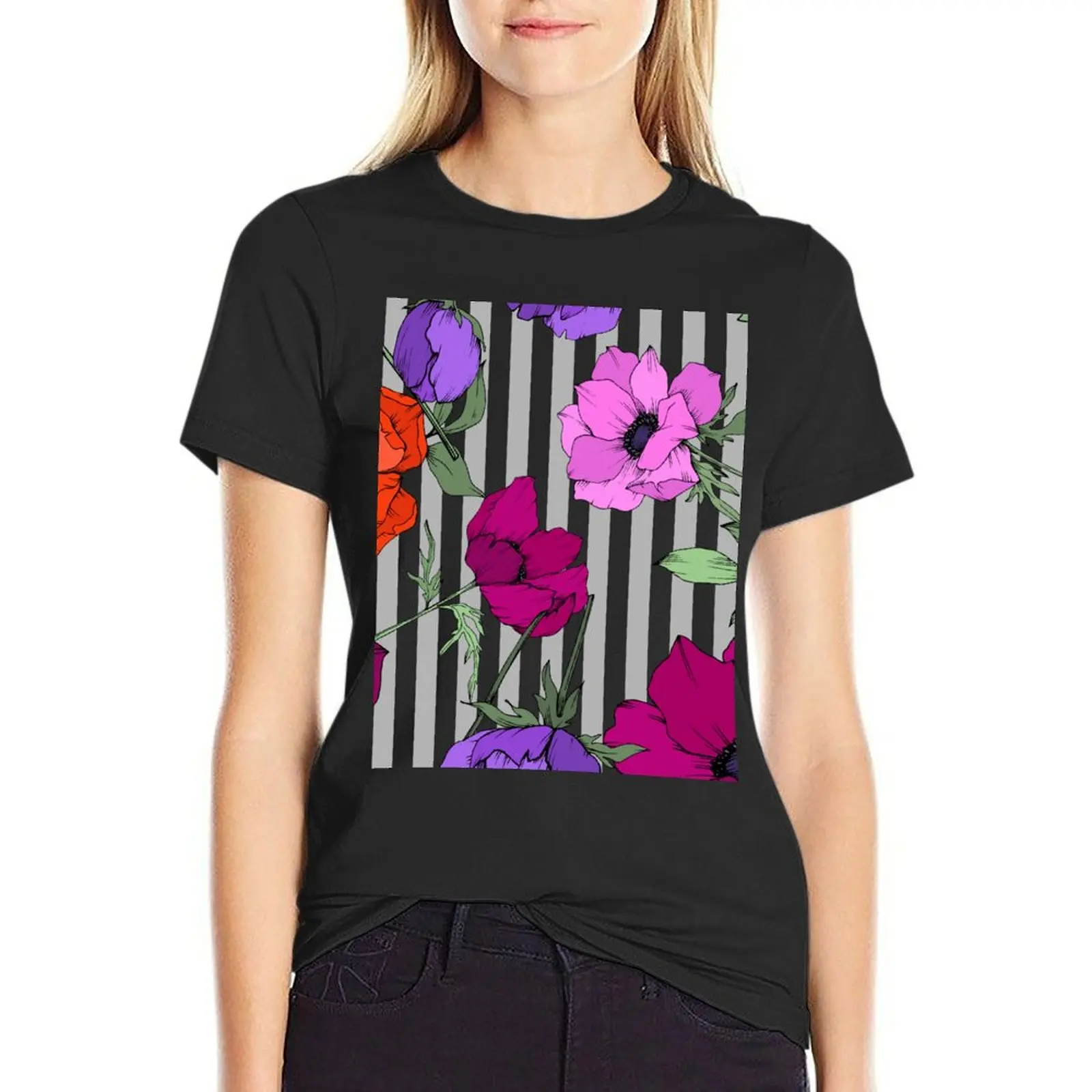 Pretty ,red,purple,orange anemones flowers T-Shirt vintage clothes sweat white t-shirts for Women