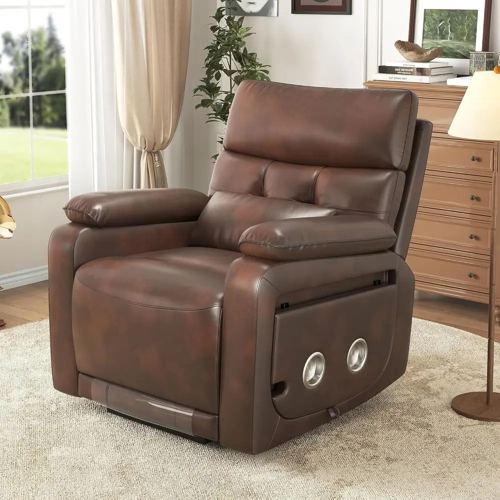 

Elderly-Friendly Leather Dual Motor Recliner with Cup Holder, High Back, USB & Type-C Ports, Pillow, Adjustable Footrest for Liv
