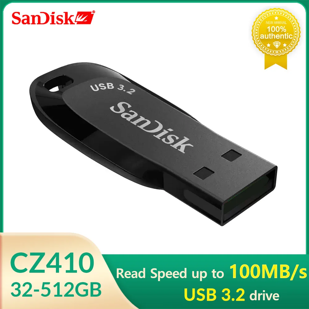 SanDisk USB 3.2 USB แฟลชไดรฟ์ CZ410 32GB 64GB 128GB ไดรฟ์ปากกา Memory Stick สีดํา U Disk Mini Pendrive สีดําภายนอก