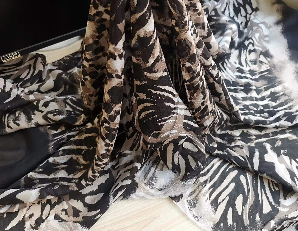 1 meter X 1.35 meter Black Brown Leopard Silk Gauze 100 Natural Silk Chiffon Fabric Mulberry