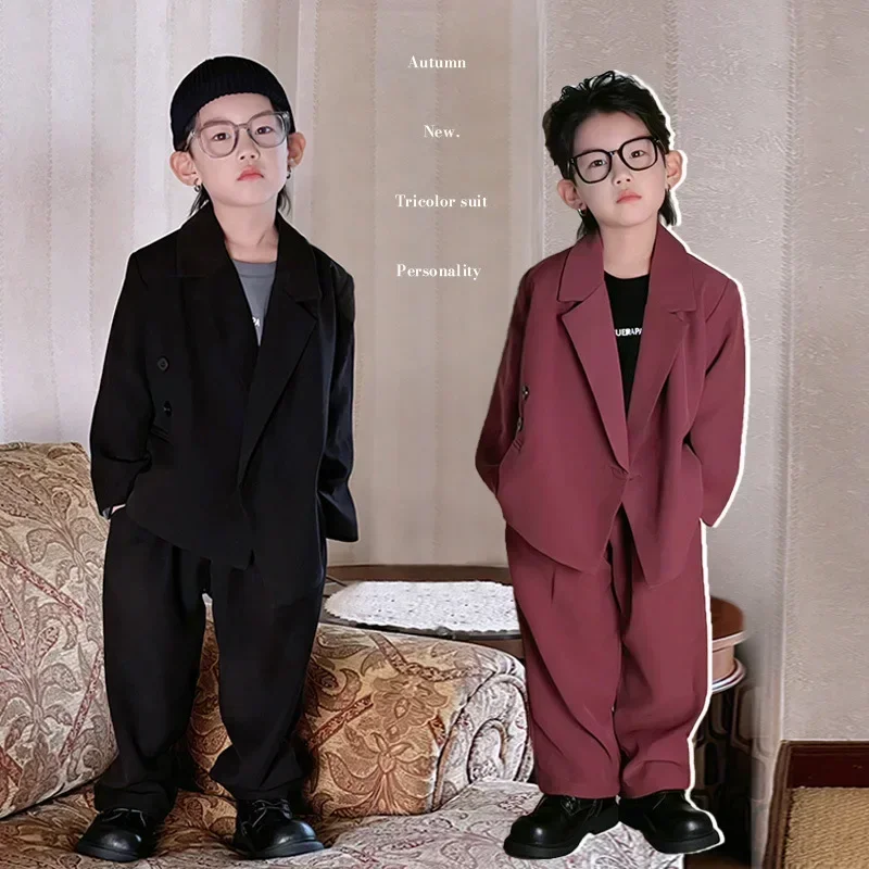 

Kids Jazz Dance Outfits Suit for Boys Grey Casual Flower Child Wedding Costume Handsome Teens School Uniform Blazers Clothes Set