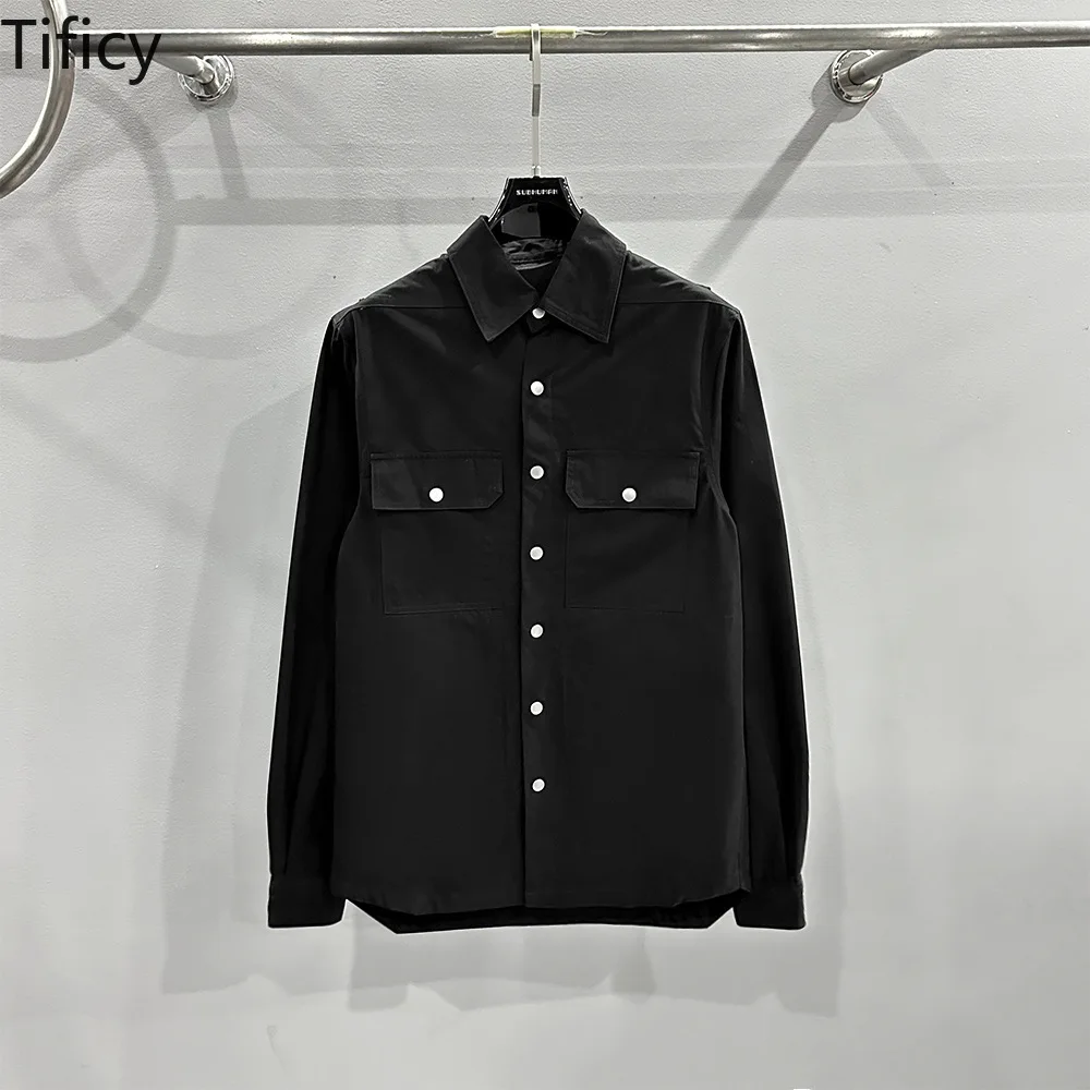 

TIFICY Men's Autumn and Winter Dark Punk Workwear Pocket Black Button Square Collar Lining Jacket Costs Men Clothing