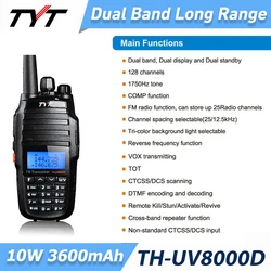 TYT TH-UV8000D 고출력 듀얼 밴드 핸드헬드 트랜시버, 10W 크로스밴드 리피터 기능, 아마추어 양방향 라디오 FM 라디오, 10km