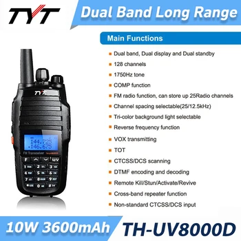 TYT TH-UV8000D 10W Yüksek Güçlü Çift Bantlı El Telsizi Çapraz bant Tekrarlayıcı Fonksiyonu 10KM Amatör İki Yönlü Telsiz FM Radyo
