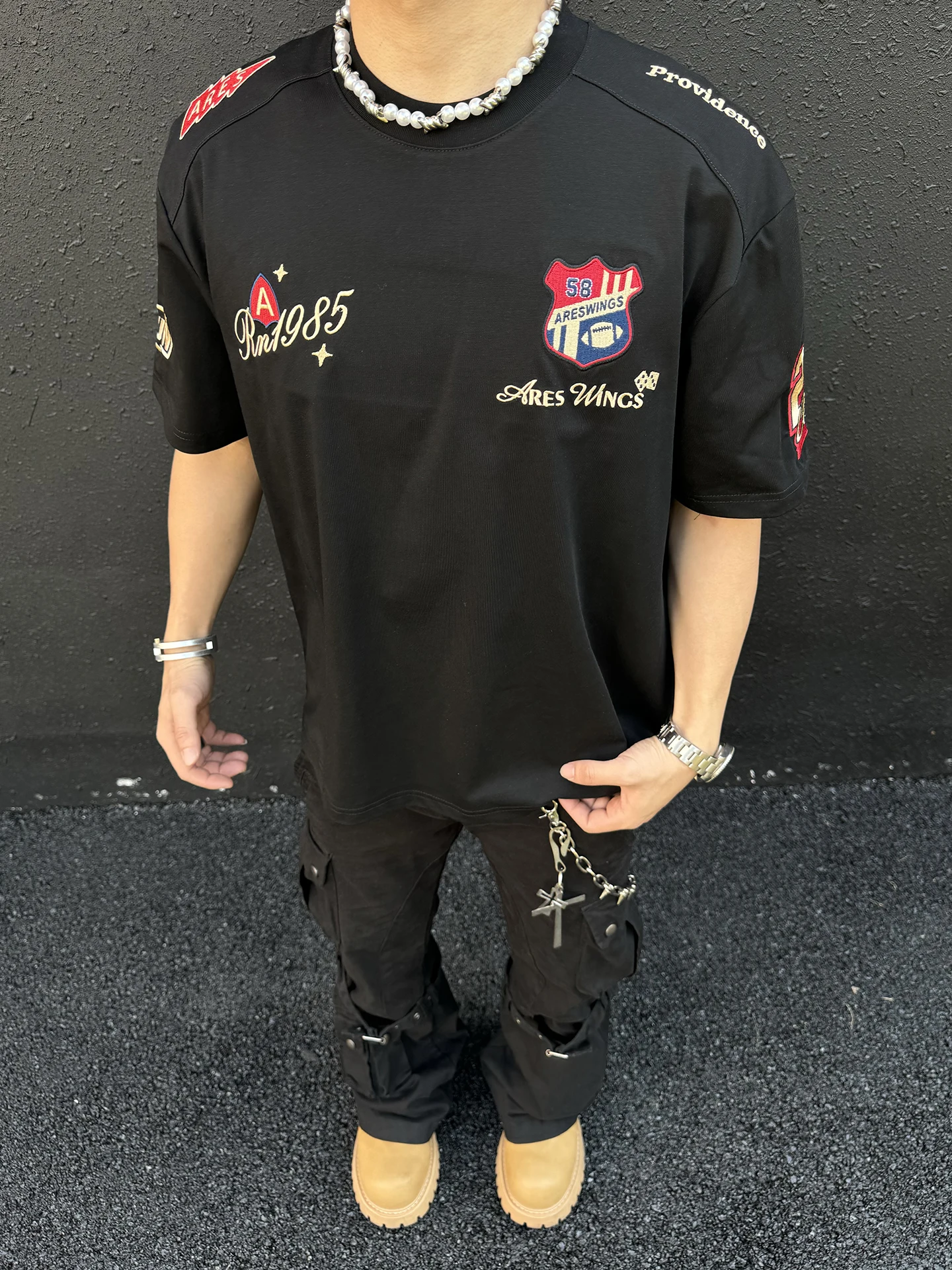 

Cleanfit American Sle Embroidered ort Sve T-irt ex Loose Fit oulder Length Youthful Streetwear Breathable Cotton