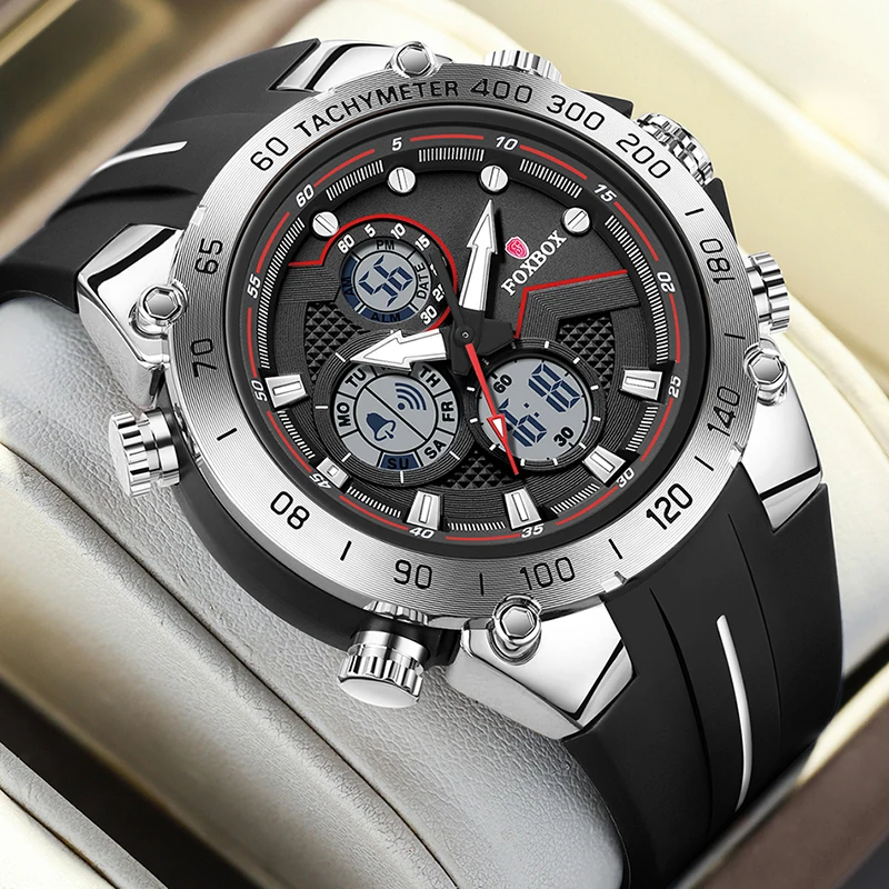 LIGE جديد ساعات رجالي FOXBOX العلامة التجارية الفاخرة الرجال كوارتز ساعات المعصم موضة رياضية مقاوم للماء التناظرية ساعة رقمية للرجال