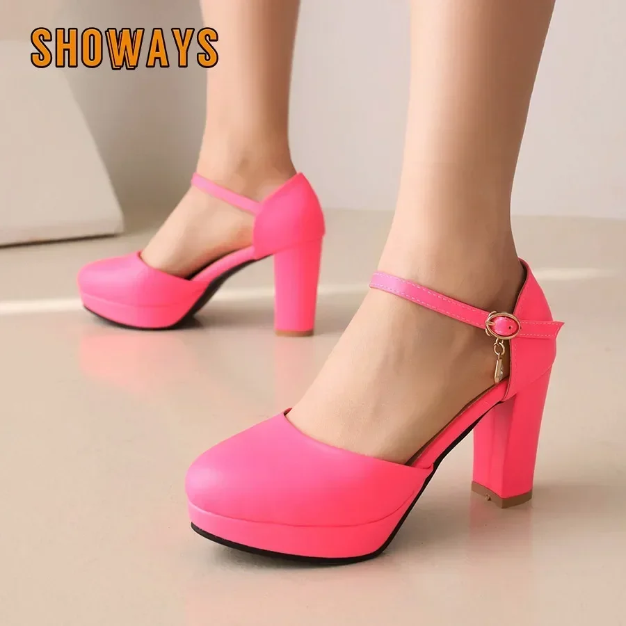 

Fashion Women Platform Sandals Rosy Green White High Chunky Heels D'Orsays Wedding Party Office Lady Summer Round Toe Cool Shoes