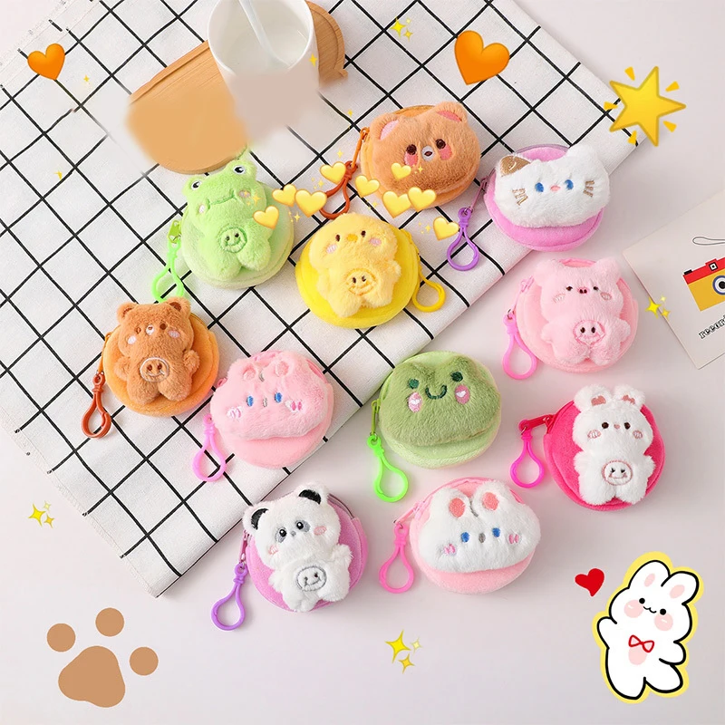 Cute Animal Plush Coin Purse Cartoon Rabbit Bear Frog Money Change Pouch Mini Portable Earphone Bag For Girl Gifts