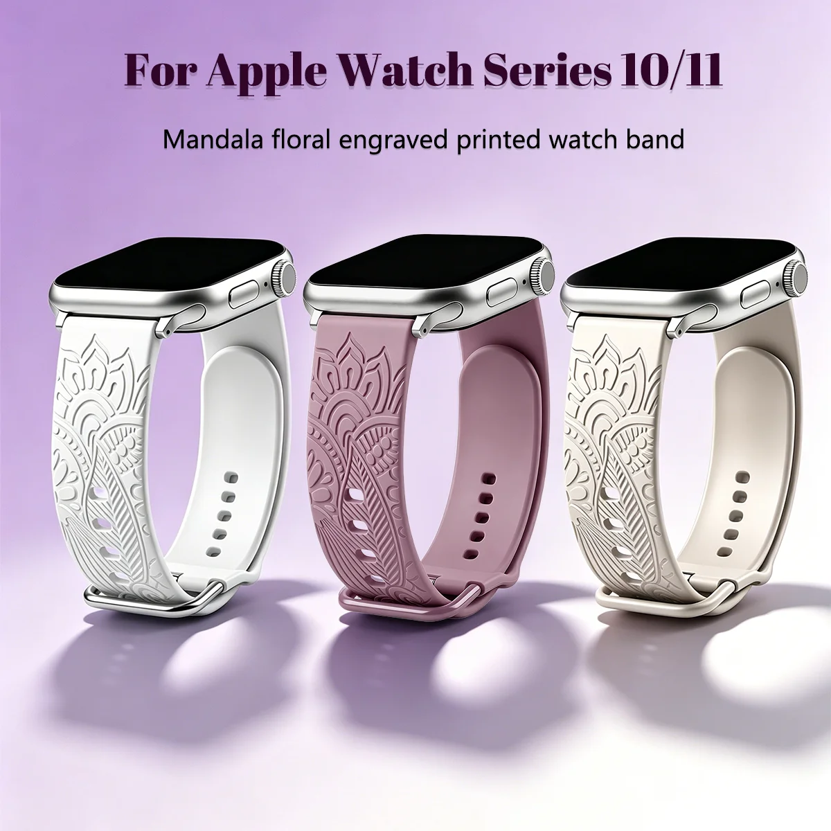 Straps For Apple Watch Band 38 40 41 42 44 45 46 49mm Floral Engraved Bracelet Correa iwatch Series 11 10 9 8 7 6 5-1 SE Ultra 3