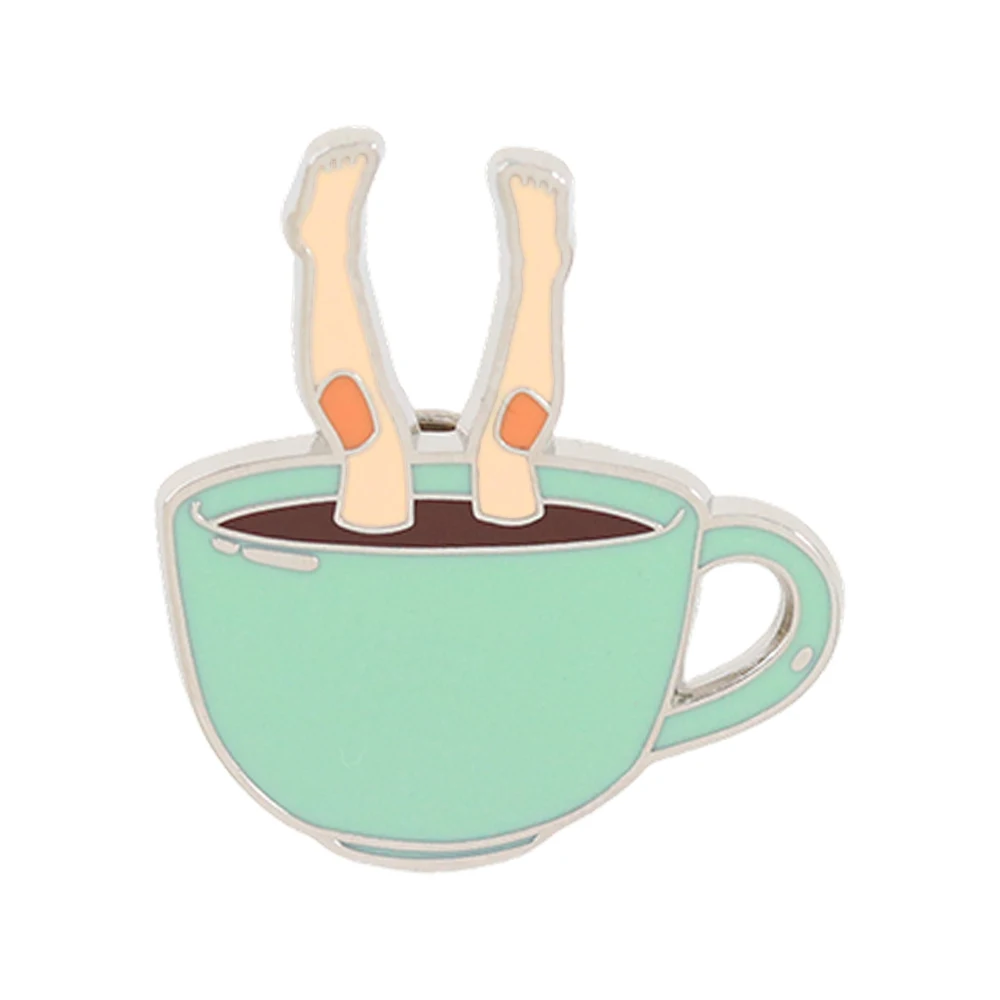 Drowning in Coffee Weird Enamel Pin Upside Down Legs Coffee Cup Surreal Brooch Funny Morning Mood Caffeine Badges Coffee Lover G