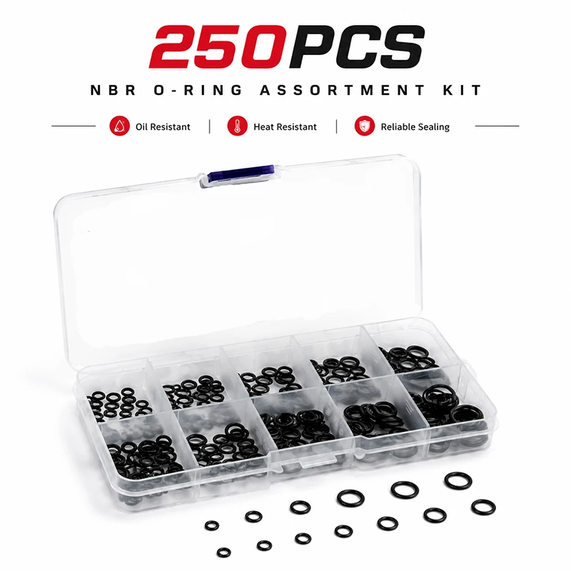 Hydraulic Equipment Universal Waterproof 250 Piece Black Nitrile Rubber O-ring Kit CS1/1.5mm Outer Diameter 4-10mm