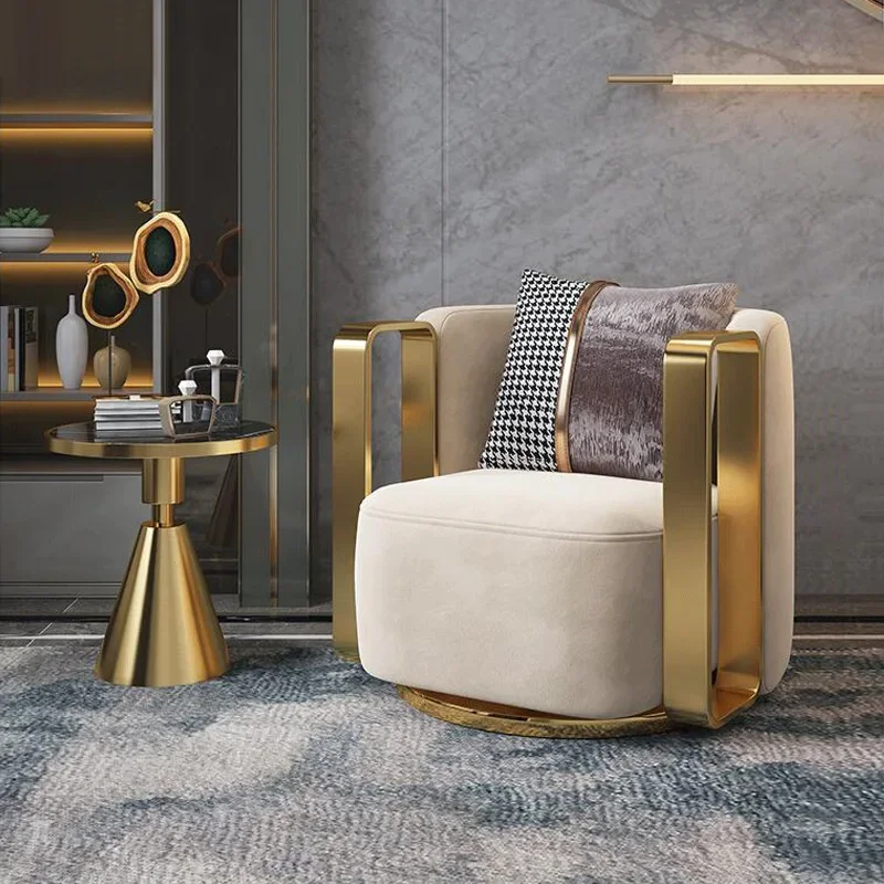 Modern fabric lounge swivel armchair luxury gold metal frame velvet single sofa chair for living room furniture