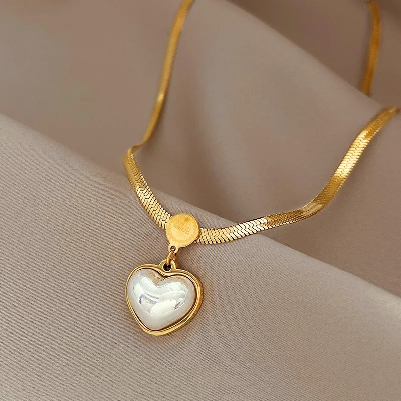 Non Fading Necklace 2023 New Pearl Heart Pendant Stainless Steel Gold Color Necklace for Women Party Luxury Jewelry Accessories