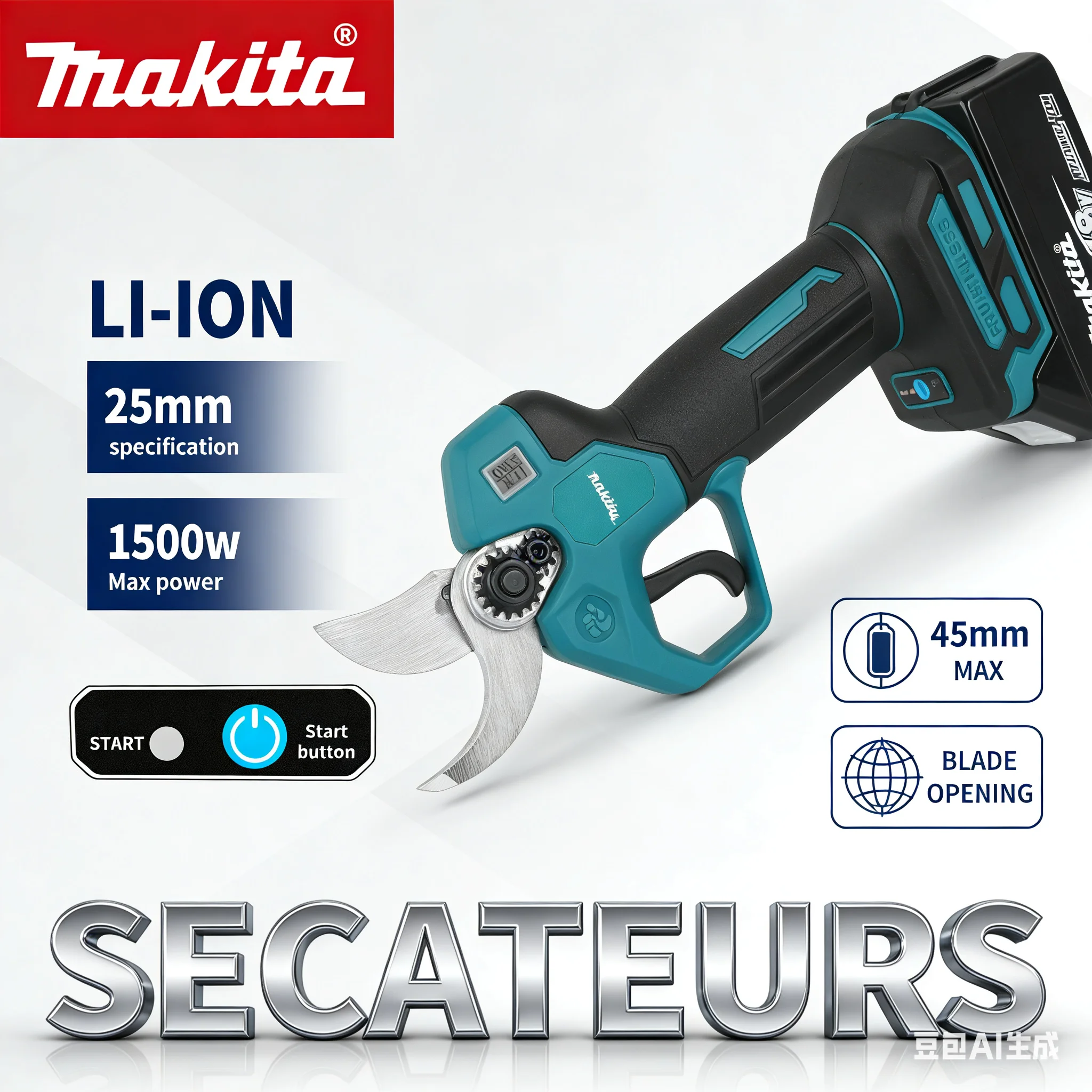 

Makita 18V Li-ion Cordless Electric Secateurs 25mm Cutting Diameter 1500W Brushless Pruning Shears Garden Tools