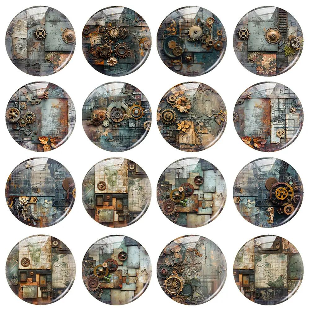 Handmade Steampunk Gear Pattern Photo Glass Cabochon Flatback Demo Flat Back Cameo For Diy Jewelry Making Supplies Accessories