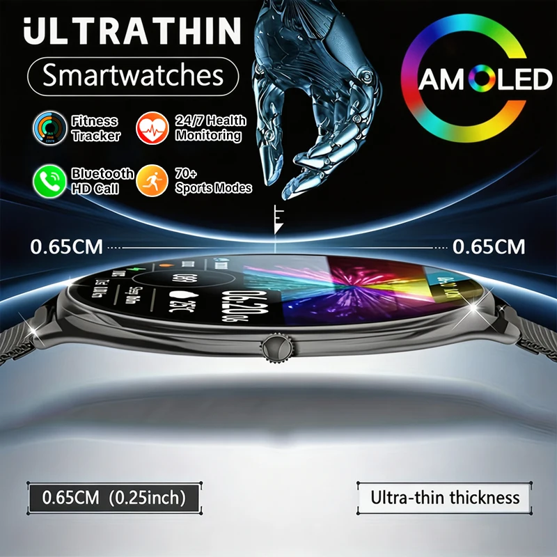 New Ultra Thin Sports Smart Watch Men Woman AMOLED HD Screen Heart Rate Sleep Fitness Tracker IP68 Waterproof Call Smartwatches