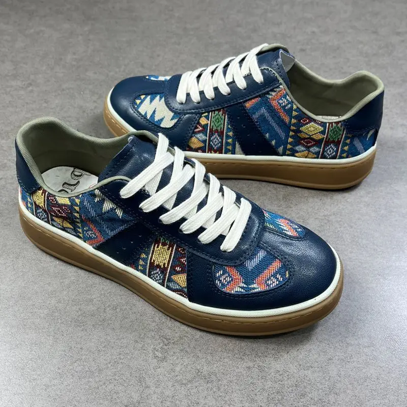 

Retro men's shoes, ethnic style printed breathable stitching, German training shoes, low cut casual sports board shoes