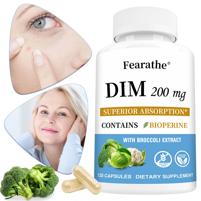 DIM Supplement 200mg- DIM Diindolylmethane Plus Black Pepper for Female Endocrine Balance, Menopause Relief, Acne, PCOS, Fitness