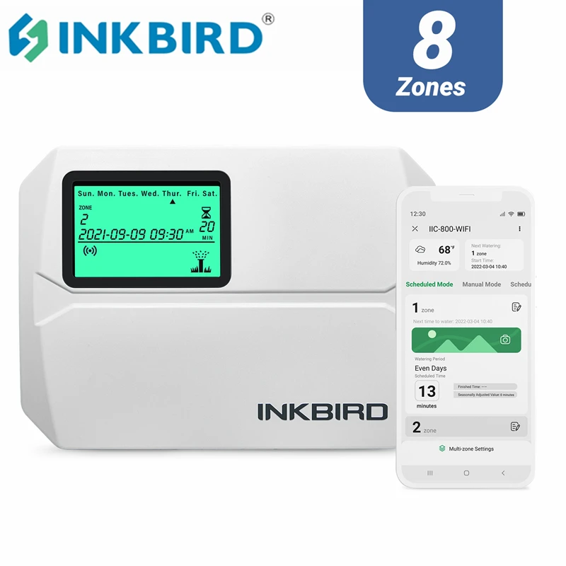 

INKBIRD Smart Sprinkler Controller 8 Zones Indoor/Outdoor Irrigation Timer IIC-800-WiFi Free App Monitoring Supports Manual Mode