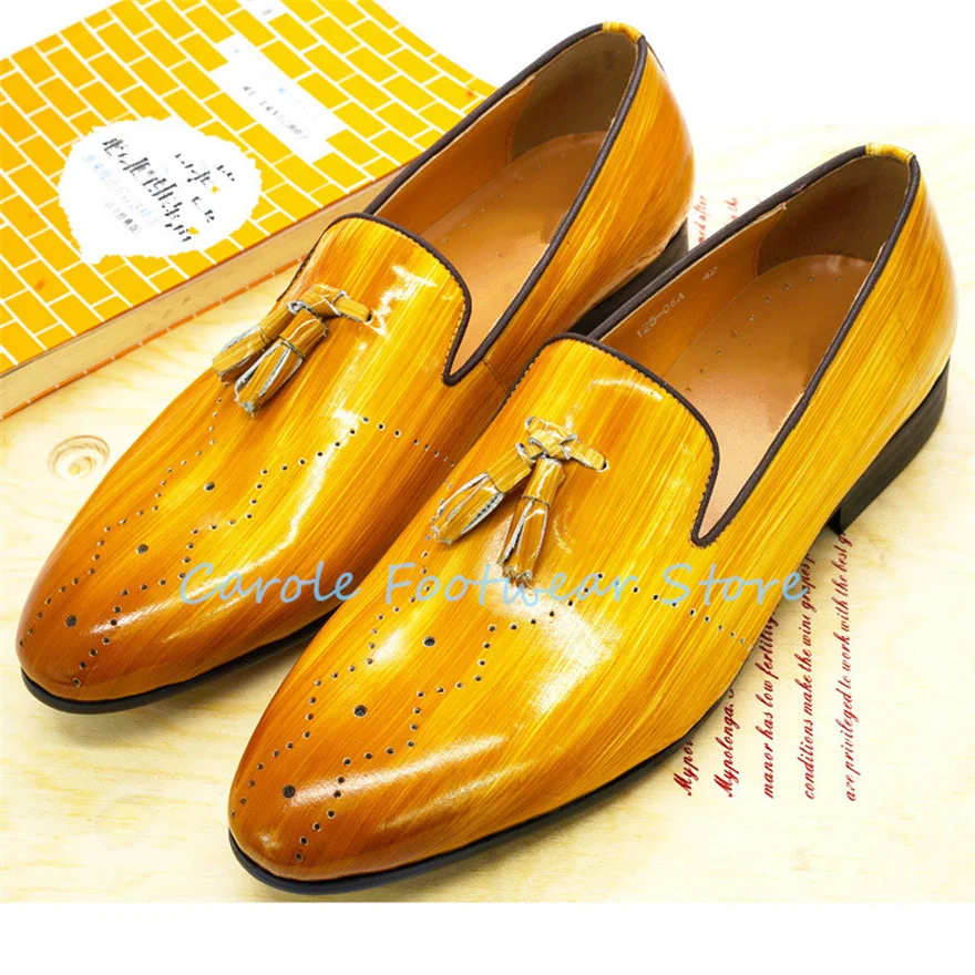 Breathable Hollow-out Genuine leather Casual Shoes for Men Fashion Tassel Decor Business Formals Loafers Male Large Size Shoes