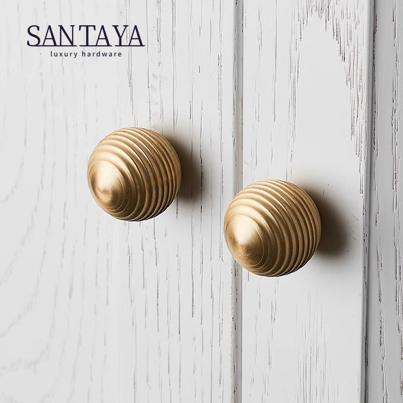 Brass Drawer Knob Gold Thread Shape Furniture Handle Kitchen Cabinet Handle Single Hole Ball Bedroom Wardrobe Door Handle